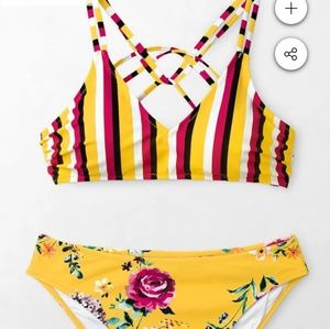 Cupshe YELLOW STRIPE & FLORAL STRAPPY BIKINI
NWT